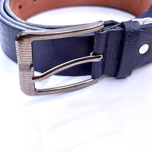 Dark Navy Blue Genuine Leather Crocodile Alligator Snake Print Textured Belt 48